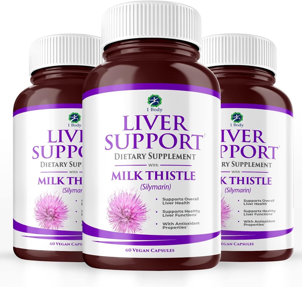 1 Body Liver Support Triple Pack - 180 Capsules - Milk Thistle and Dandelion Root
