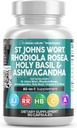 Καθαρά θρεπτικά συστατικά St Johns Wort Rhodiola Rosea Holy Basil Ashwagandha - Mood Support for Women and Men with Vitamin C & Black Pepper Extract - 90 Caps