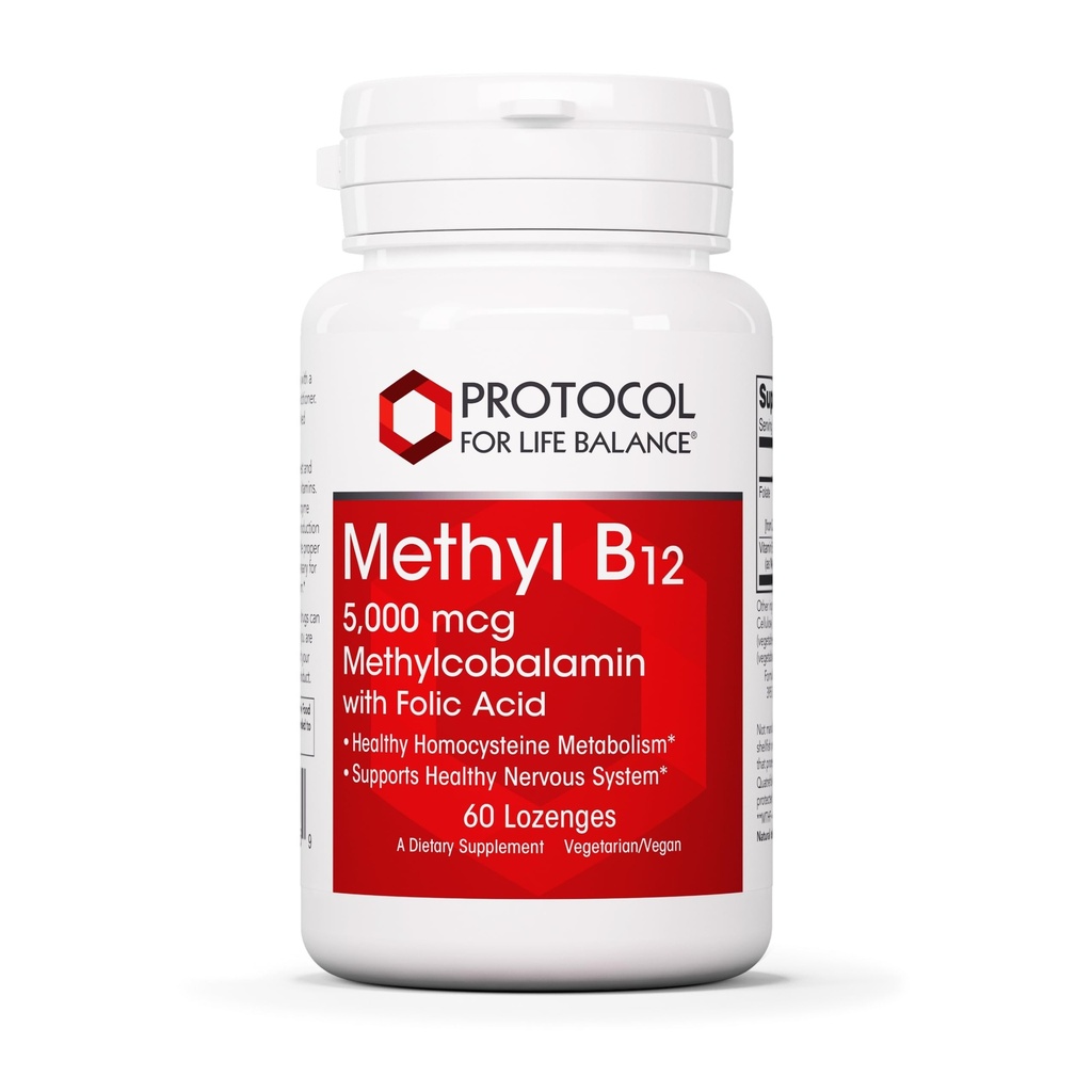 PROTOCOL FOR LIFE BALANCE Methyl B12 5,000mcg - Vitamin B12 for Homocysteine Metabolism* - Supports Brain Health & Healthy Nervous System* - Kosher, Halal & Vegan - 60 Lozenges