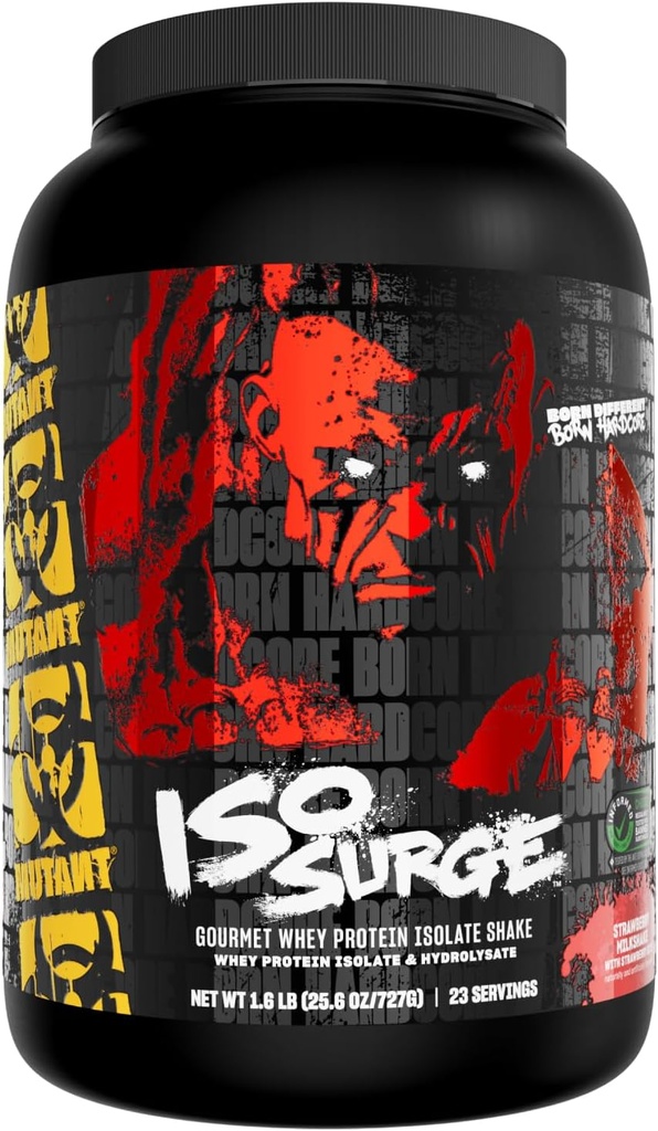 Mutant ISO Surge Whey Protein Isolate Powder Acts Fast to Help Recover, Build Muscle, Bulk and Strength, 1.6 lb - Strawberry Milkshake