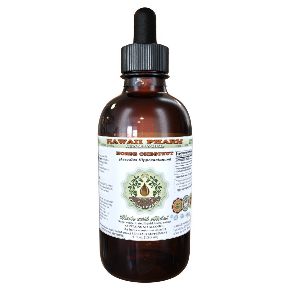 Hawaii Pharm Horse Chestnut Alcohol-Free Liquid Extract, Horse Chestnut (Aesculus hippocastanum) Dried Nut Glycerite Natural Herbal Supplement 4 oz