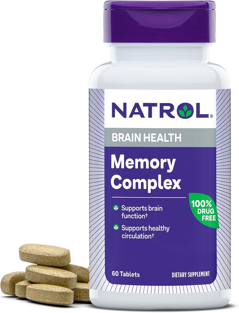 Natrol Memory Complex με Ginkgo Biloba 120mg και βιταμίνες Β, συμπλήρωμα διατροφής για την υγεία του εγκεφάλου και την υποστήριξη μνήμης, 60 δισκία, 30 ημέρες προσφοράς