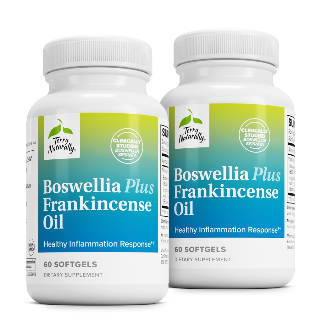 Terry Φυσικά Boswellia Plus λάδι Frankincense - Κοινό συμπλήρωμα στήριξης για την υποστήριξη της κινητικότητας & κοινής άνεσης - Υποστήριξη Κυτταρική υγεία με Boswellia & λάδι Frankincense - 60 Softgels (πακέτο του 2)