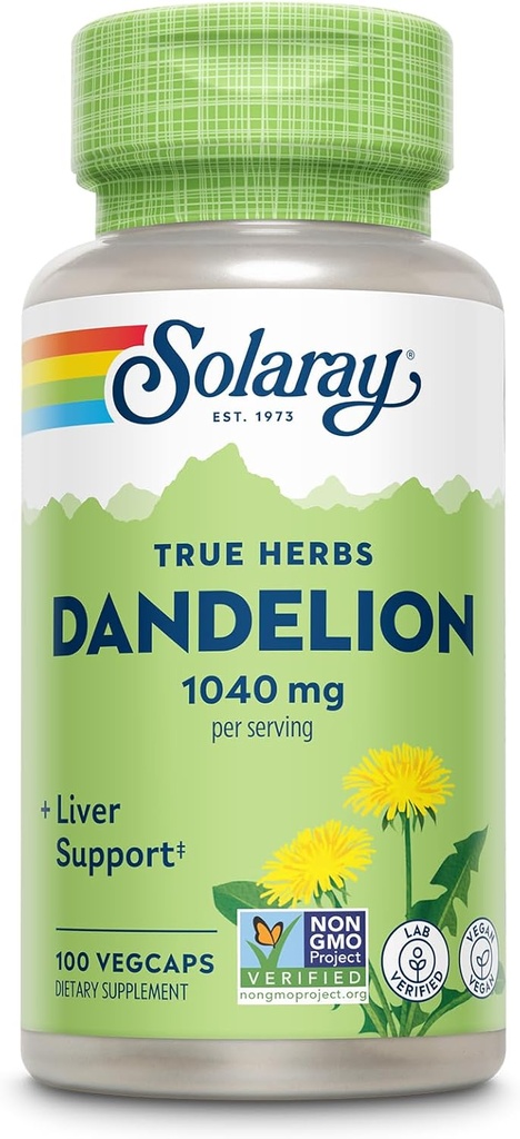 SOLARAY Dandelion Root Supplement - Healthy Kidney and Liver Support - 1,040 mg per Serving - Vegan, Lab Verified, 60-Day Guarantee - 50 Servings, 100 VegCaps