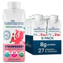KATE FARMS Organic Kids Nutrition Shake, Φράουλα, πρωτεΐνη 8g, 27 Βιταμίνες και Ορυκτά, Αντικατάσταση γεύματος, Ανακινήστε πρωτεΐνη, Μη ΓΤΟ, 8,45 oz (6 Συσκευασία)