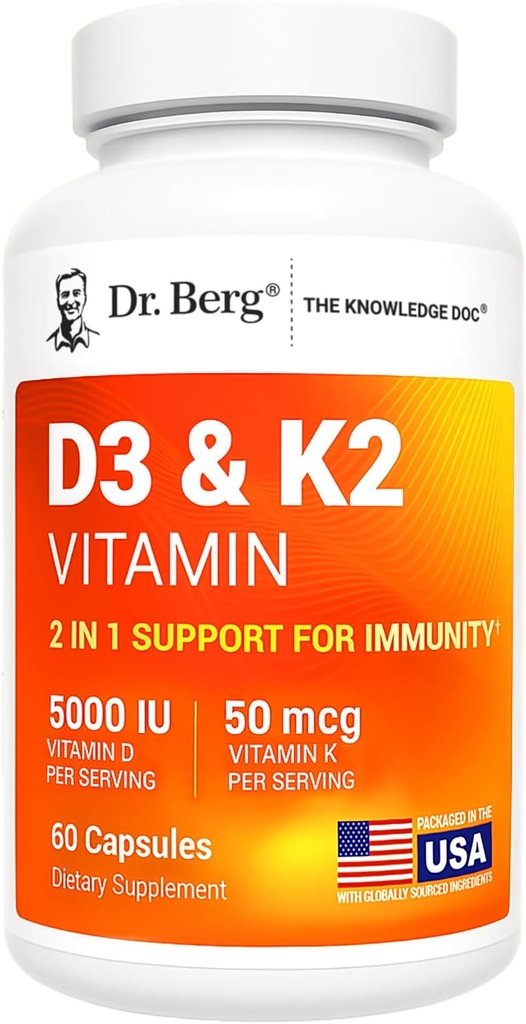Dr. Berg Μέγιστη Δύναμη 2-σε-1 Βιταμίνη D3 K2 5000 IU 