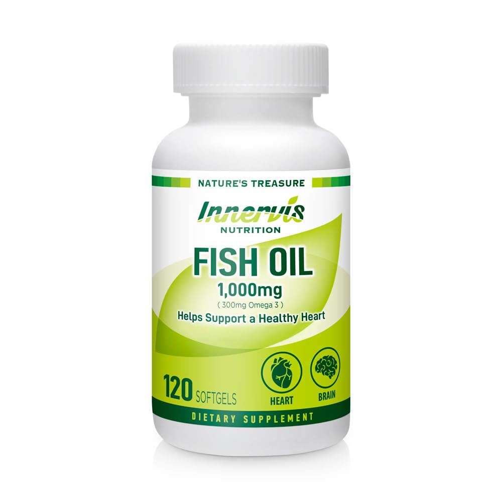 Fish Oil 1000mg – Υποστήριξη καρδιάς, εγκεφάλου και ματιών με Omega-3 EPA & DHA, 120 Softgels, μη GMO 