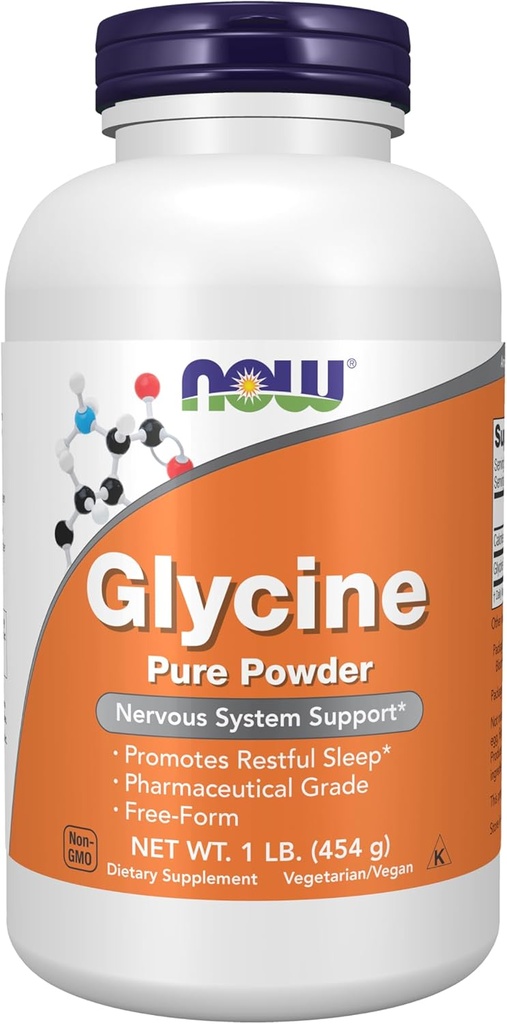 NOW Συμπληρώματα τροφίμων, Glycine Pure Powder, Προάγει τον Ξεκούραστο Ύπνο*, Νευροδιαβιβαστής Υποστήριξη*, 1-Pound