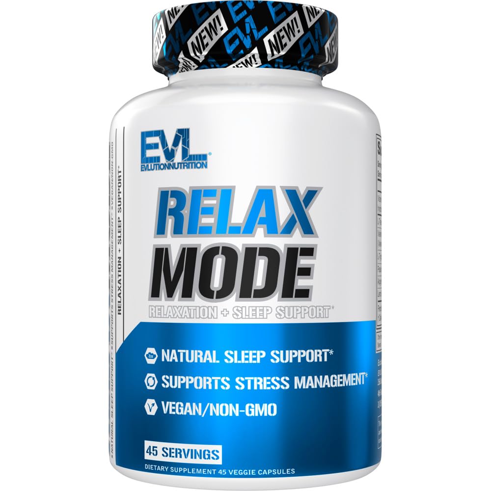 Evlution Nutrition RelaxMode - Natural Sleep Support - with L-Theanine, Valerian Root Extract & More - Vegan & Non-GMO - Dietary Supplement - 45 Servings - 45 Veggie Capsules
