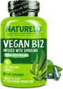 NATURELO Vegan B12 - Μεθύλιο B12 με οργανική σπιρουλίνα - Υψηλή ισχύς Βιταμίνη B12 1000 mcg Methylcobalamin - Υποστηρίζει υγιή διάθεση, ενέργεια, καρδιά και την υγεία των ματιών - 90 κάψουλες