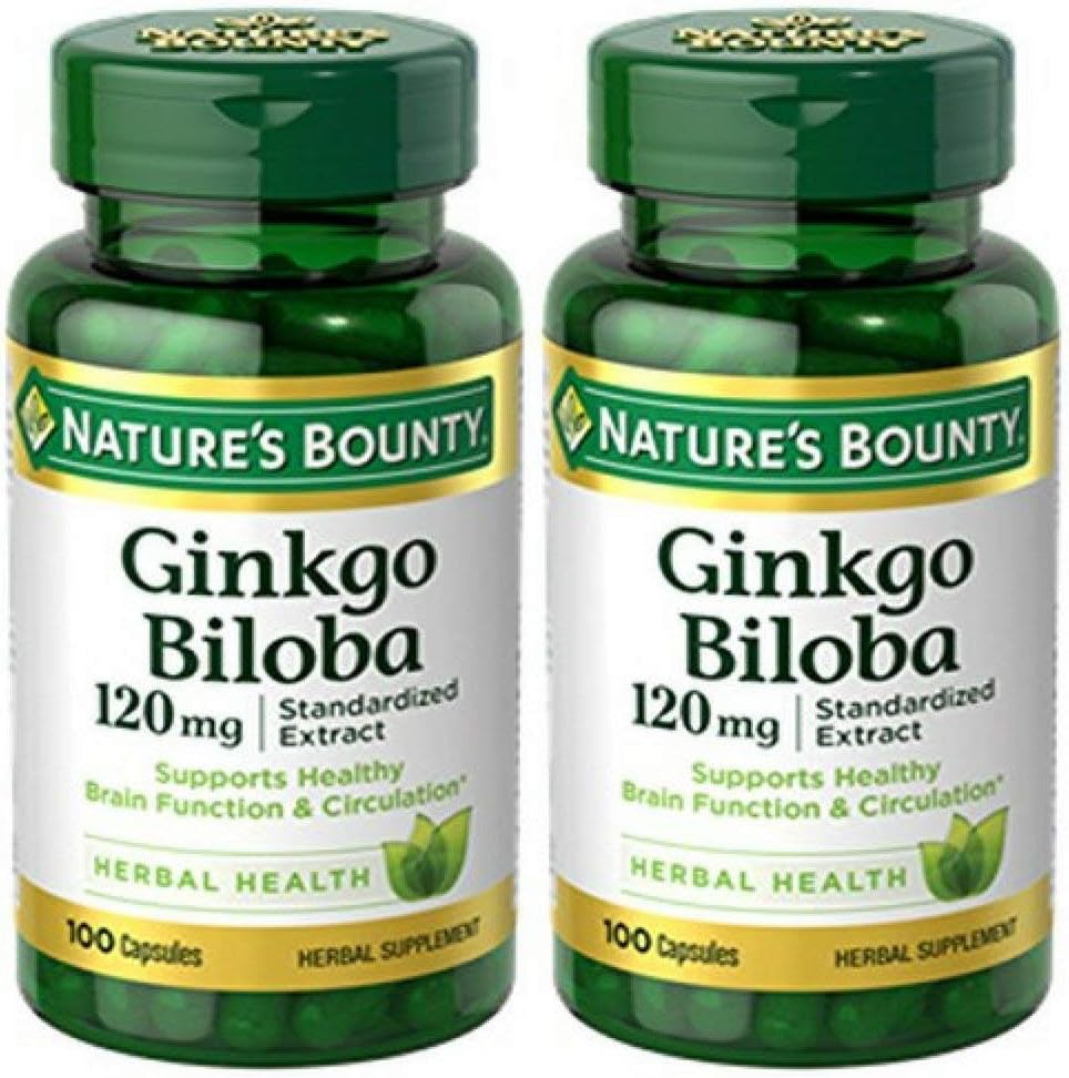 Φυσικό Boundy Ginkgo Biloba Standardized Extract 120 mg, Βοτανικές Φιάλες, Καψάκιο, 100 Count, Συσκευασία των 2