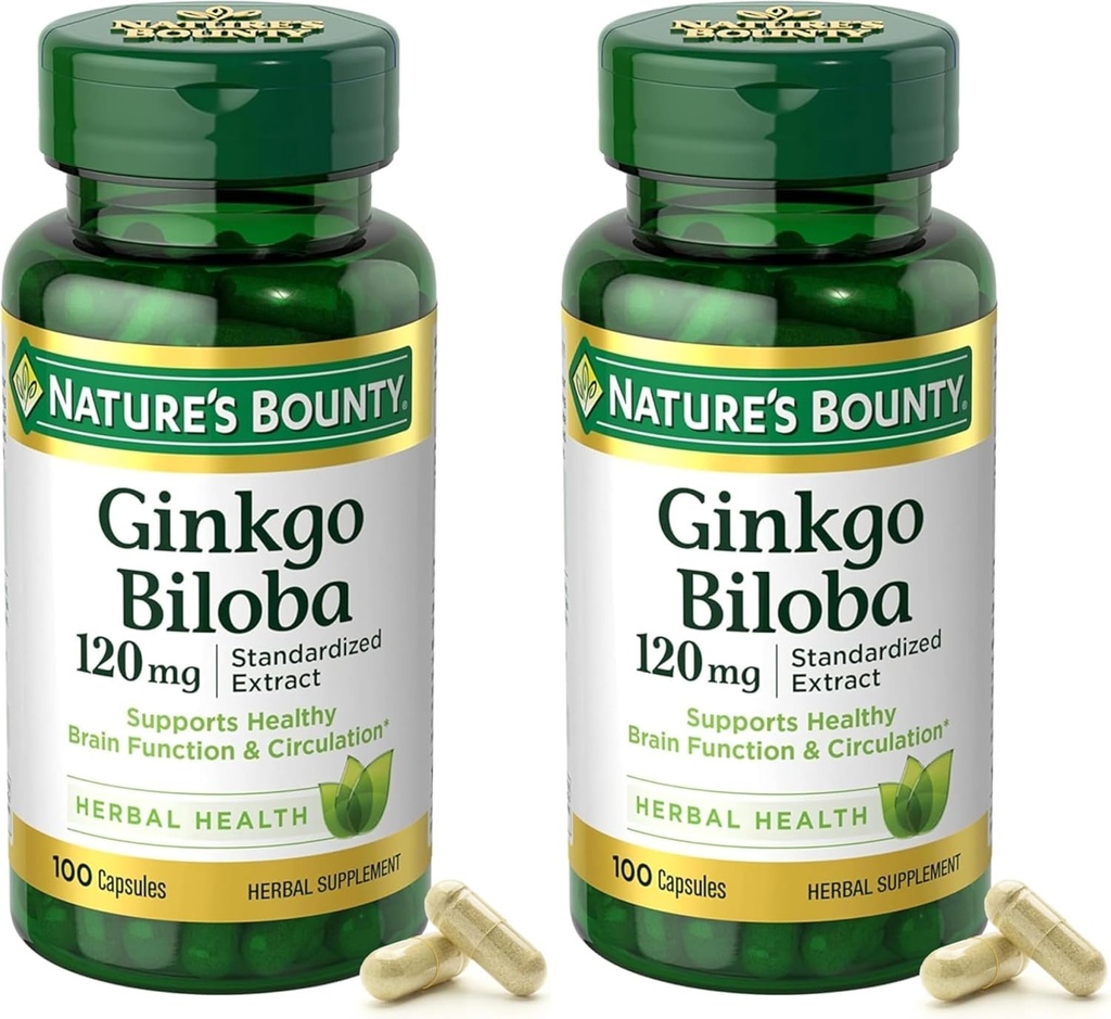 Φυσικό Boundy Ginkgo Biloba Standardized Extract 120 mg, Βοτανικές Φιάλες, Καψάκιο, 100 Count, Συσκευασία των 2
