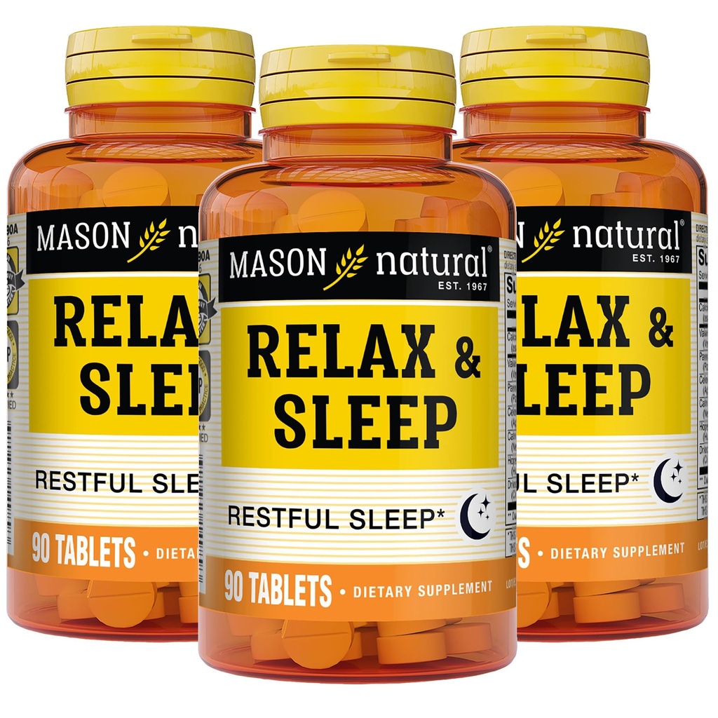 MASON NATURAL Relax & Sleep Dietary βοτανικό συμπλήρωμα με Valerian Root & Passiflora Extract, 9μηνη προσφορά, 3 Pack