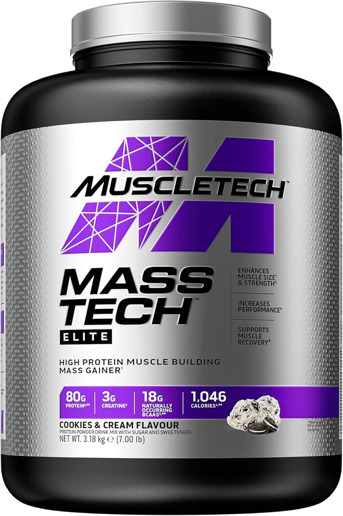 Mass Gainer Protein Powder MuscleTech Mass-Tech Gainer Whey Protein Powder + Muscle Builder Protein Protein Powder Creatine Συμπληρώματα Cookies και Κρέμα, 7 lbs (Package May Vary)