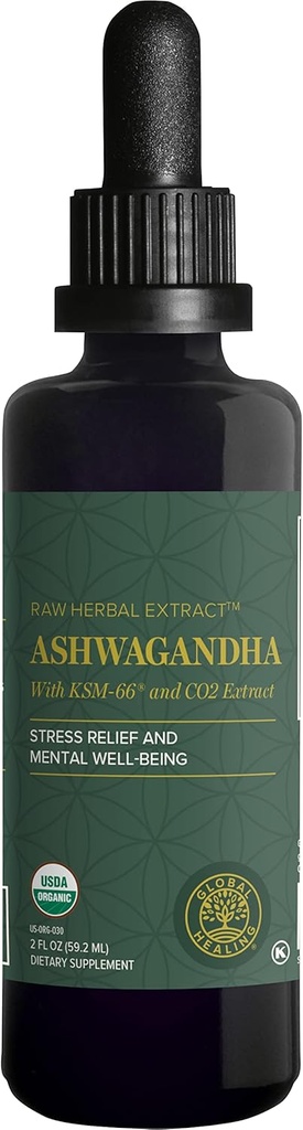 Global Healing Center - Βιολογικά Ashwagandha συμπληρώματα σταγόνες - KSM-66 Ashwagandha επιπλέον δύναμη για άνδρες και γυναίκες, βοηθά στην προώθηση της ανακούφισης από το άγχος, υποστήριξη Mood, οργανική (2 Fl Oz)