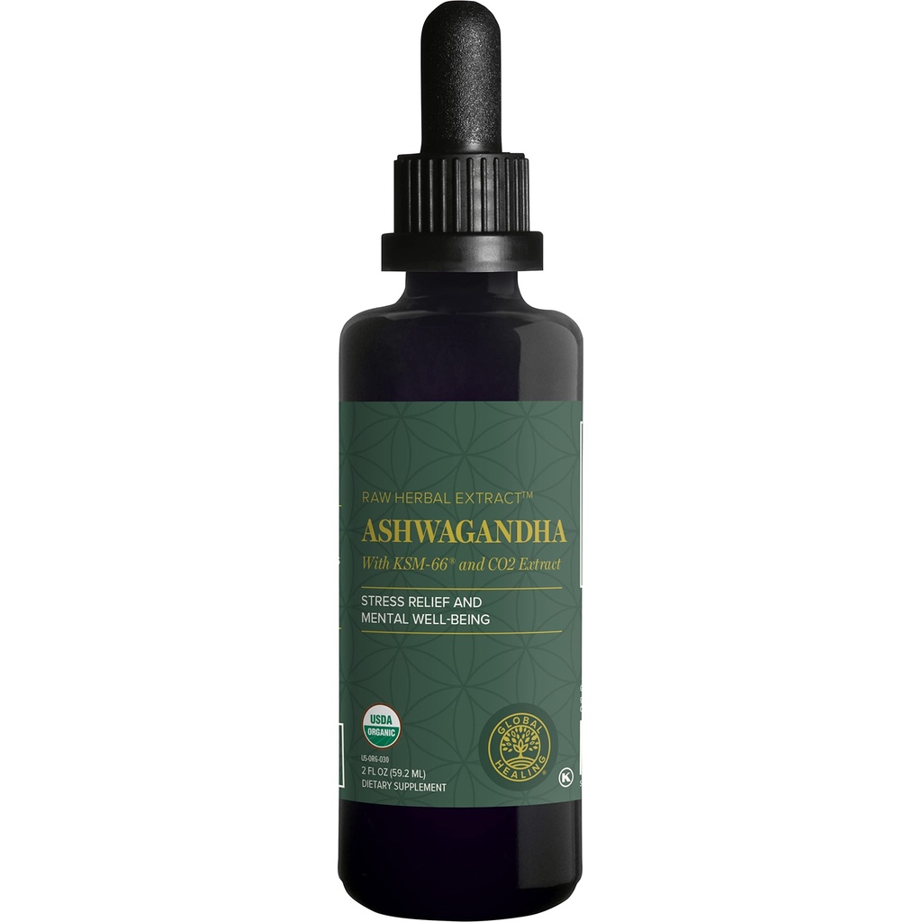 Global Healing Center - Βιολογικά Ashwagandha συμπληρώματα σταγόνες - KSM-66 Ashwagandha επιπλέον δύναμη για άνδρες και γυναίκες, βοηθά στην προώθηση της ανακούφισης από το άγχος, υποστήριξη Mood, οργανική (2 Fl Oz)
