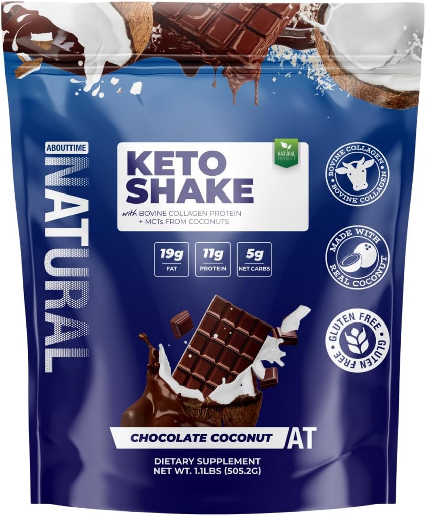 Σχετικά με το χρόνο Keto Shake Σοκολάτα καρύδα με πρωτεΐνη κολλαγόνου βοοειδών + MCTs από καρύδες 