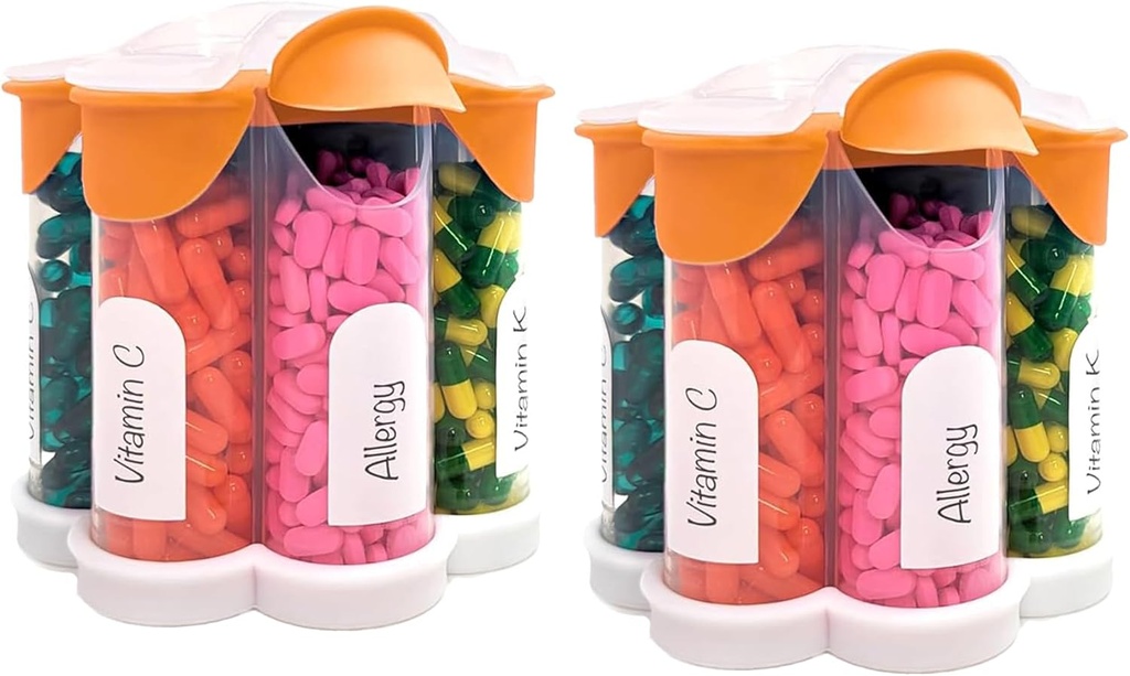 Extra Large Pill Organizer Καθημερινά, Weekly, Μηνιαίο μπουκάλι συμπλήρωμα, Χαριτωμένο Blossom Pill Dispenser με 7 XL διαμερίσματα (2 Pack Combo) (Orange 2 Pack)