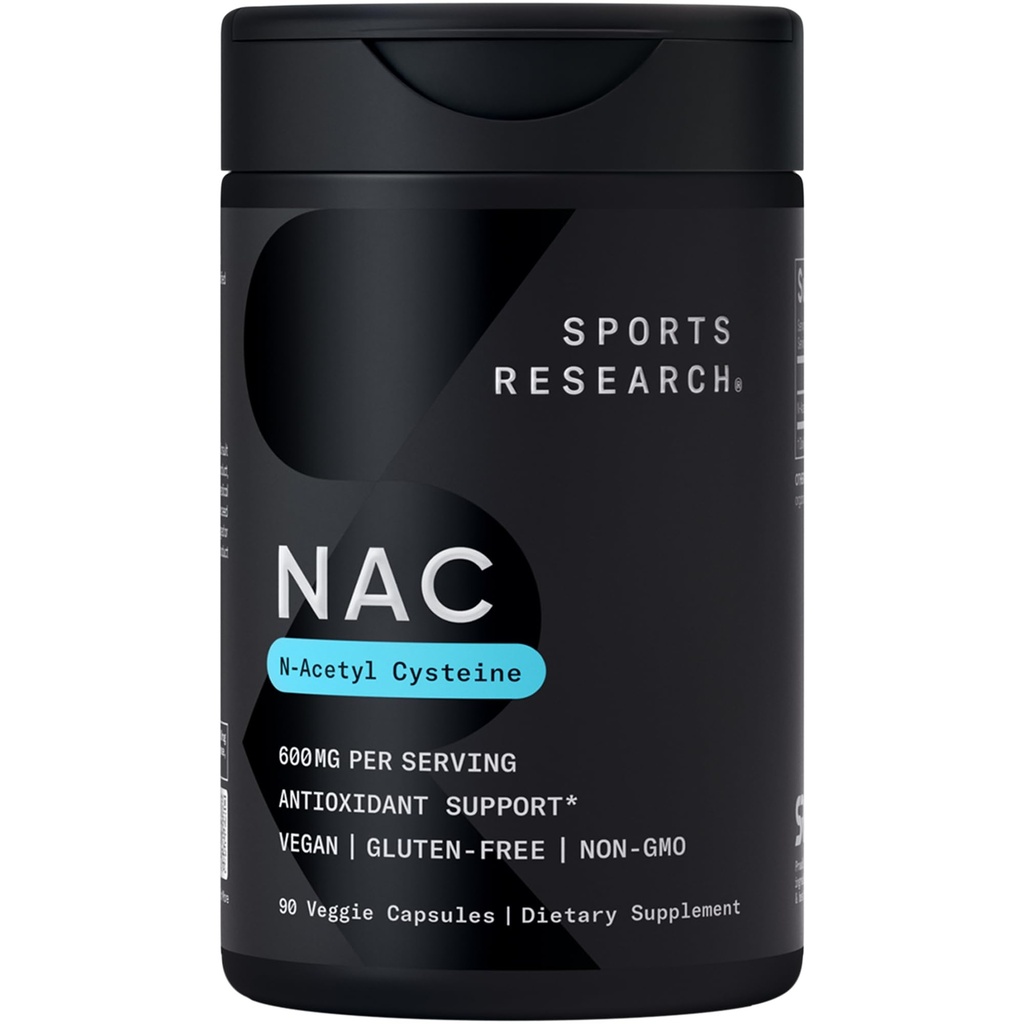 Sports Research N-Acetyl L-Cysteine (NAC) 600mg, 90 κάψουλες Veggie - Vegan, μη ΓΤΟ, Χωρίς γλουτένη.