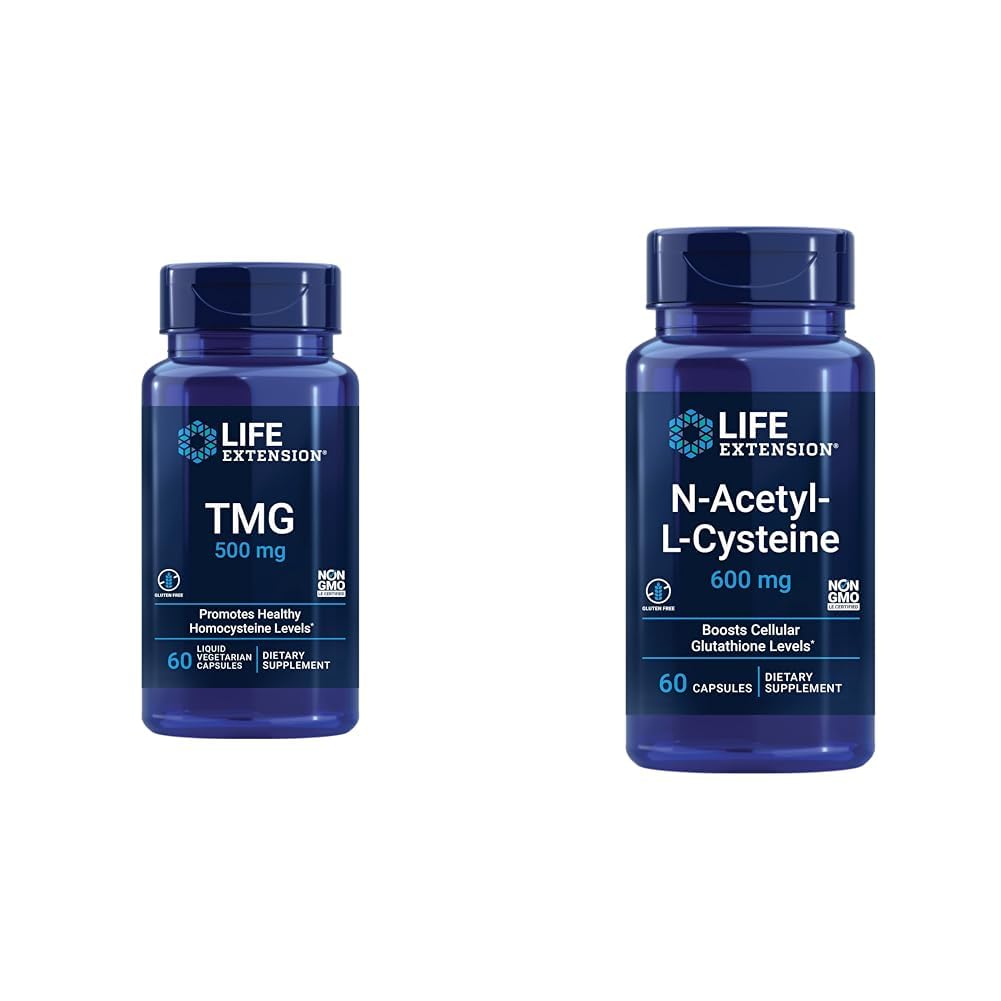 Επέκταση ζωής TMG 500 mg – Συμπλήρωμα τριμεθυλογλυκίνης – Ενθαρρύνει τα επίπεδα υγιούς ομοκυστεΐνης & N- Acetyl- L- Cysteine (NAC), ανοσοποιητικό, αναπνευστικό, ηπατική υγεία, NAC 600 mg