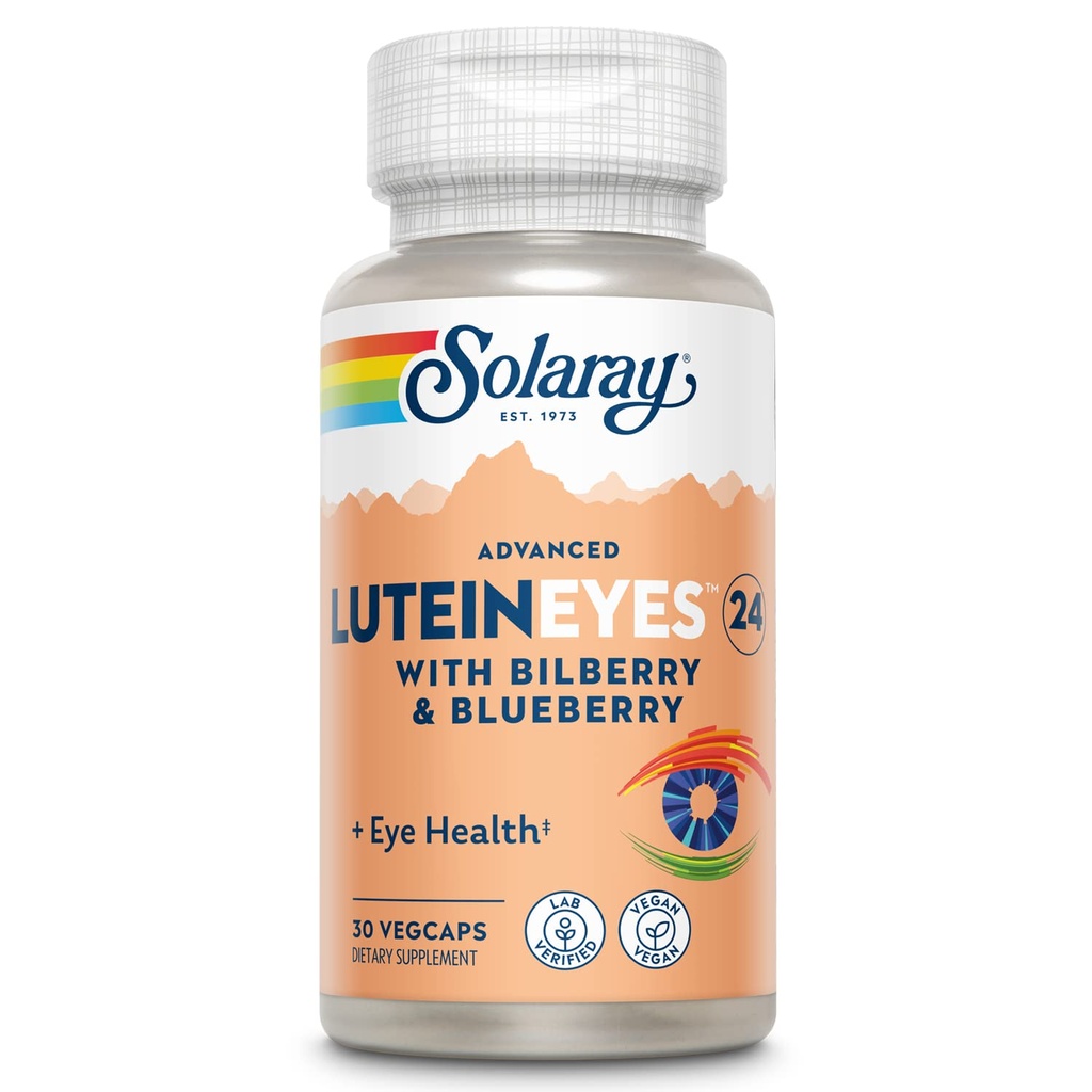 SOLARAY Advanced Lutein Eyes 24mg με Bilberry Extract και Blueberry Extract, Eye & Macular Health Supplement Παροχή Ζεαξανθίνης από Marigold, Vegan, 30 Servings, 30 VegCaps