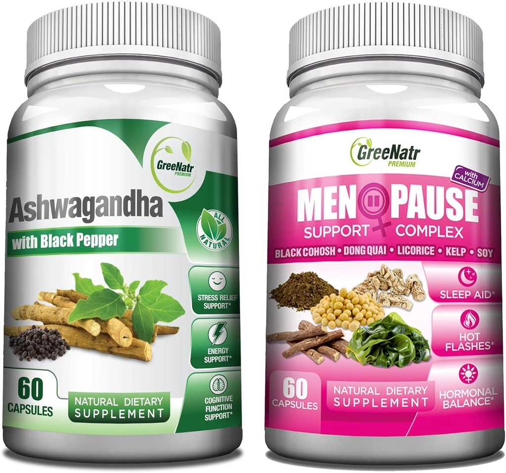 GreeNatr Total Wellness Υποστήριξη με κάψουλες Ashwagandha με Μαύρο Πιπέρι για Ενισχυμένη Απορρόφηση - και Φυσική Εμμηνόπαυση Βότανο Complex
