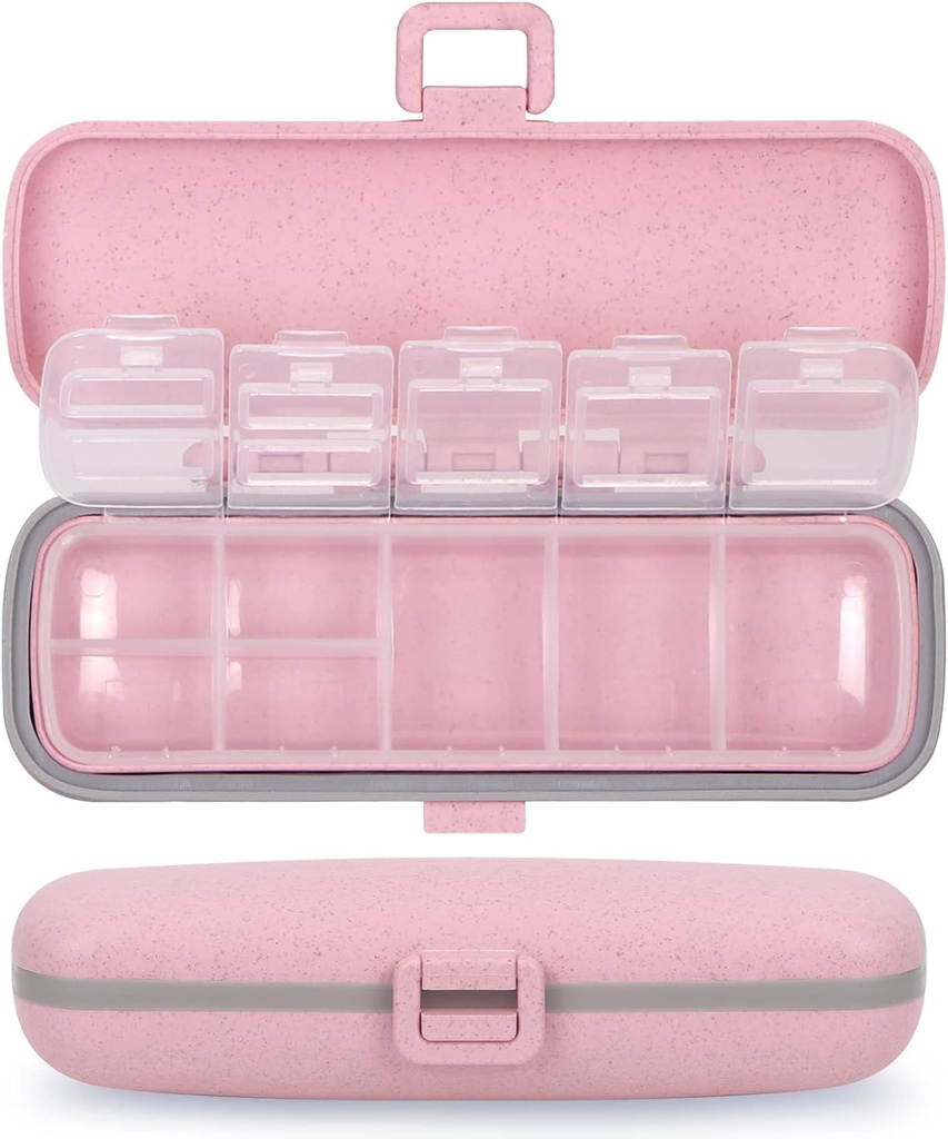 Naturetouch Pill Organizer, 7 διαμερίσματα Pill Box Portable Travel Medicine Organizer for Purse or Pocket 7 Day Pill Pill Dipenser Θήκη αποθήκευσης με Κλείδωμα για τη λήψη βιταμίνης Fish Oil Συμπληρώματα ροζ