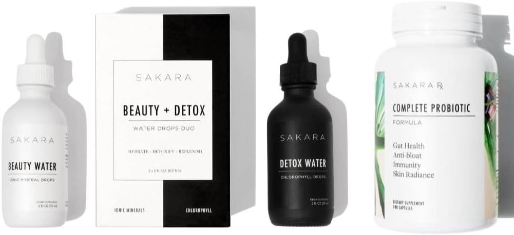 Sakara Beauty Water + Detox Water Drops & Complete Probiotics - Trace Mineral Drops & Chlorophyl Liquid Drops, Probiotics for Women Digestive Health