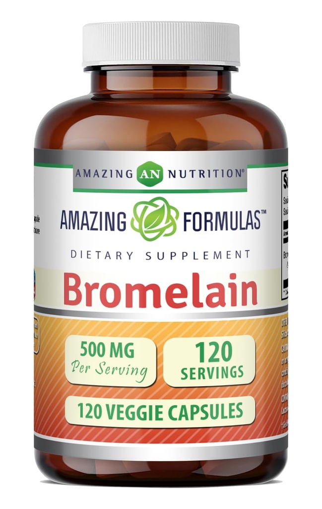 Amazing Formulas Bromelain Supplement | 500 Mg Per Serving | Veggie Capsules | Non-GMO | Gluten Free | Made in USA | Ideal for Vegetarians (1 Pack | 120 Count)