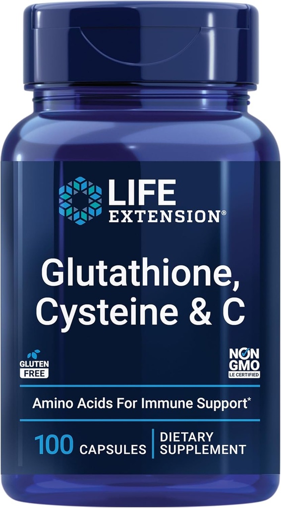 Life Extension Glutathione, Cysteine & C, 500 mg of Vitamin C, Powerful antioxidant Supplement to Support Liver Health, Gluten-Free, Non-GMO, 100 Capsules