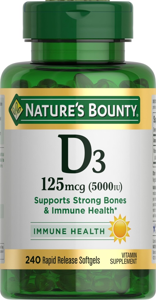 Vitamin D3 5000 IU Softgels, ταχεία απελευθέρωση, ανοσοποιητική υποστήριξη, συμπληρώματα βιταμίνης D, 240 Ct