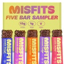 Misfits Vegan Protein Bars - Updated Recipe | Plant Based, Low Sugar & Carb, High Fiber Snacks | Variety Sample Pack to Trial the Flavors | Pack of 5 (1 of Each Flavor)