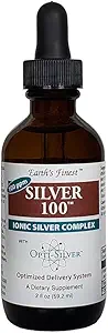 Silver 100 Ionic Silver Complex with Opti-Silver Optimized Delivery System for Immune Support - 100 ppm, 2oz (59.2mL) - Dropper