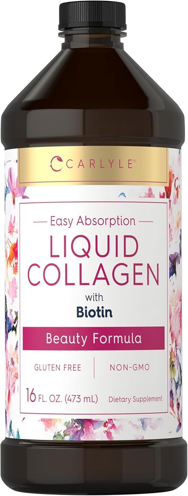 Carlyle Liquid Collagen for Women and Men | 16 fl oz | with Biotin | Types I & III | Berry Flavor | Non-GMO & Gluten Free Supplement