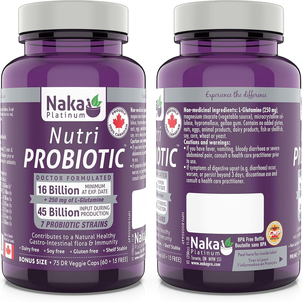 Naka Pro Βότανα Platinum Nutri Probiotic (7 Strains, 16 δισεκατομμύρια +) Ράφι σταθερό, 75 Vcaps 1 μέτρο συσκευασίας μπορεί να Vary