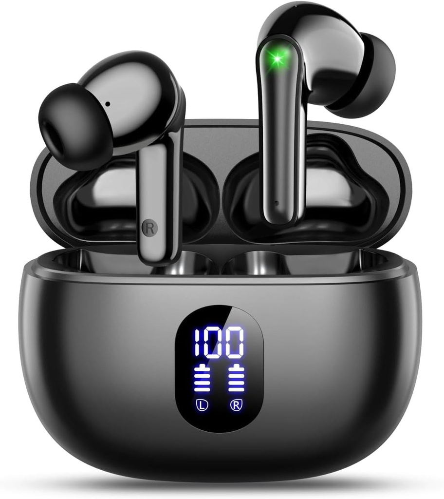 Wireless Earbuds Bluetooth 5.3 Ear Buds, Hi-Fi Stereo Bass Ear Buds με οθόνη 48H Playtime & LED, Ελαφριά ακουστικά με μικρόφωνο, IPX7 Αδιάβροχα, Έλεγχος αφής για iPhone