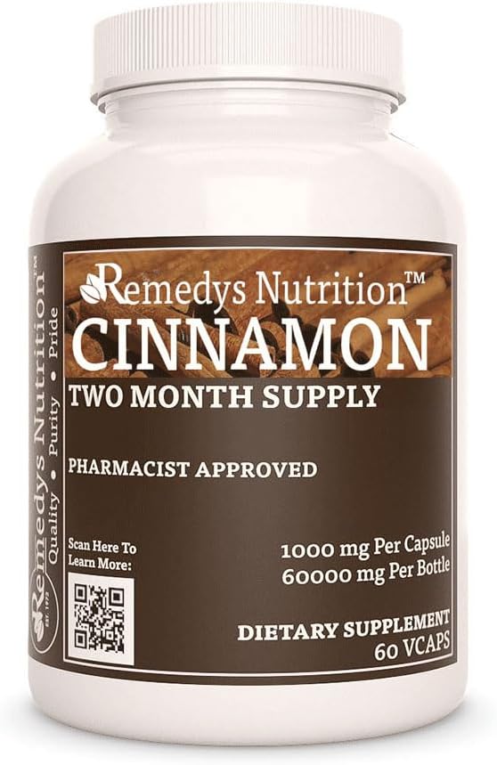 Remedy's nutrition Cinnamon Bark Ceylon | 1,000 mg, 60 Vegan Capsules Herbal Dietary Supplement | Two Month Supply