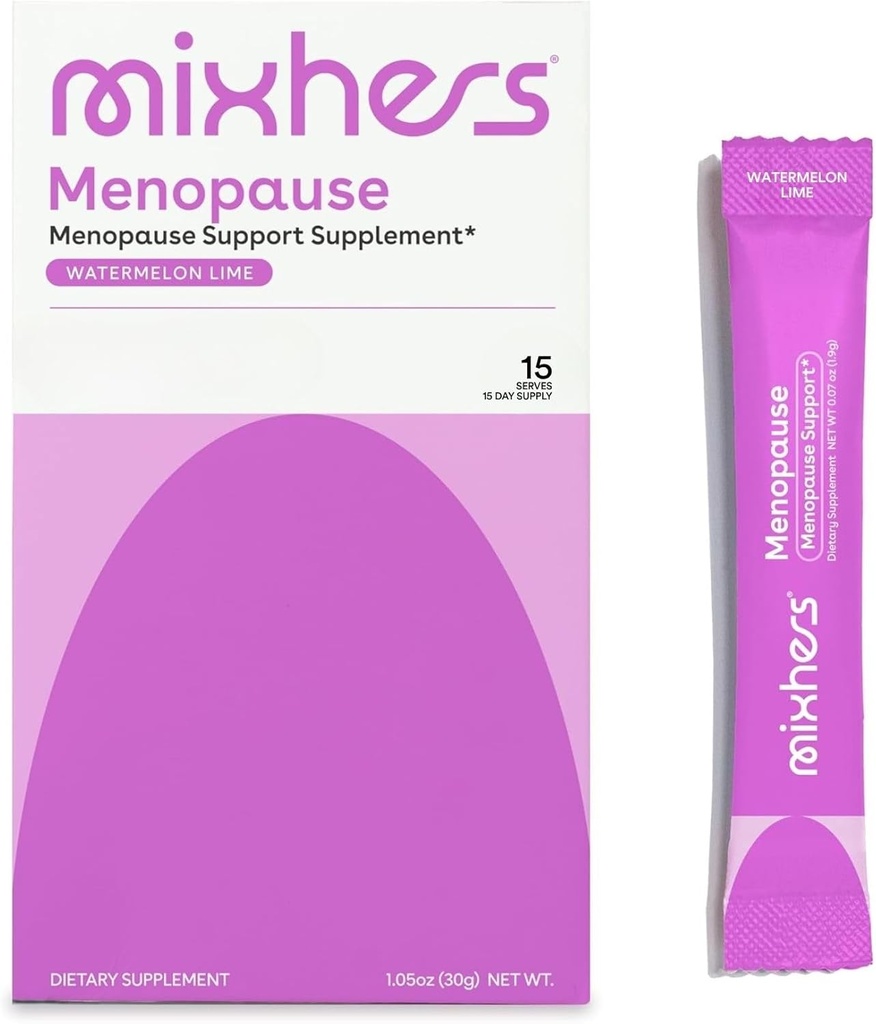 Mixhers Εμμηνόπαυση - Εμμηνόπαυση Υποστήριξη Ποτού Mix - Γυναικεία Συμπληρώματα Εμμηνόπαυσης - Ορμονική Ισορροπία Πολυβιταμίνης - Με Μάκα Ρίζα & Μαύρο Κόχος - Ζάχαρη Δωρεάν - Vegan - 15 Ποτά Πακέτα - Καρπούζι Lime