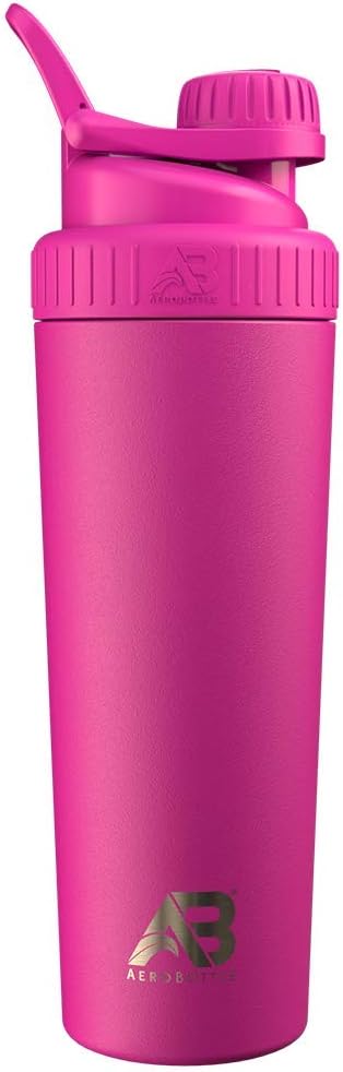 AeroBottle Cryo Shaker Κύπελλο, μονωμένο από ανοξείδωτο χάλυβα μπουκάλι νερό και αναδευτήρα πρωτεϊνών, αναμειγνύει πρωτεΐνη και προ προπόνηση με την τεχνολογία αναμείγματος ταραξίας, καμία μπάλα ή Wisk, 26oz, Rosy Sunset ροζ