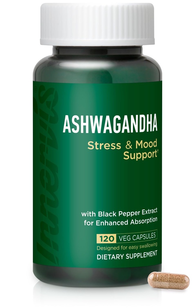 Ashwagandha 500mg – Stress Relief, Mood Balance & Relaxation with Black Pepper, 120 Vegan Capsules