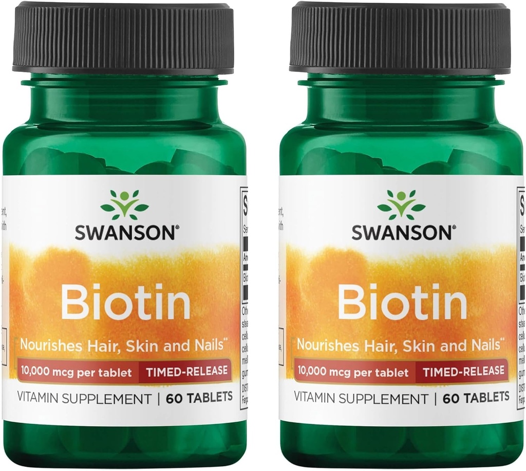 Swanson Biotin - Timed-Release 10.000 mcg 60 Tabs (2 Pack)