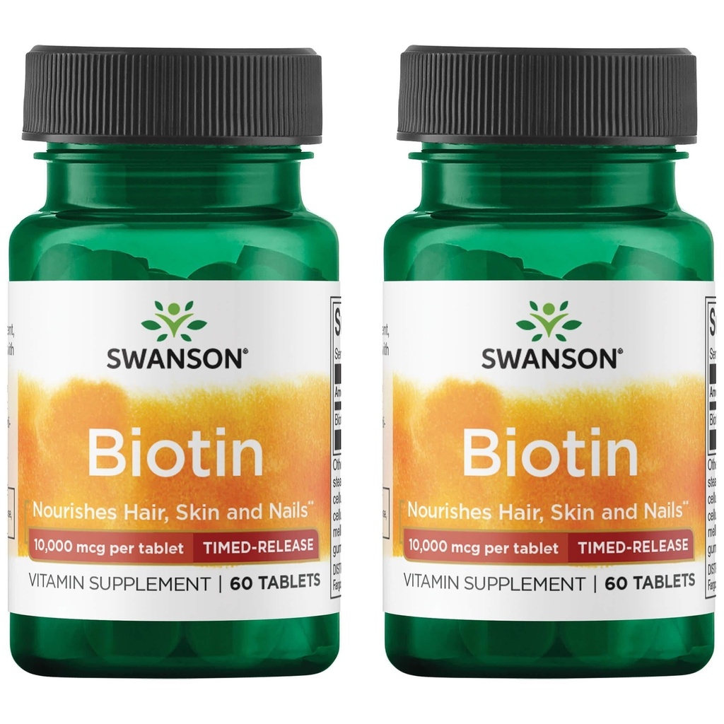 Swanson Biotin - Timed-Release 10.000 mcg 60 Tabs (2 Pack)