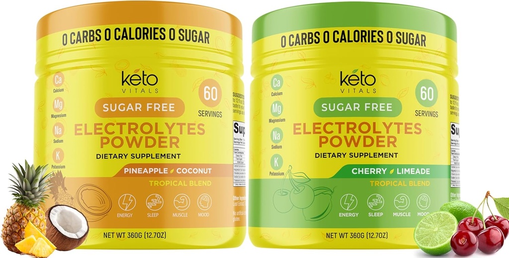 Keto Vitals Pineappale Coconut Bundle with Cherry Limeade - 2 Pack Bundle Keto Electrolytes Powder - Ηλεκτρολύτες με Κάλιο, Μαγνήσιο, Νάτριο, Ασβέστιο - Pinneapple Coconut & Cherry Limeade