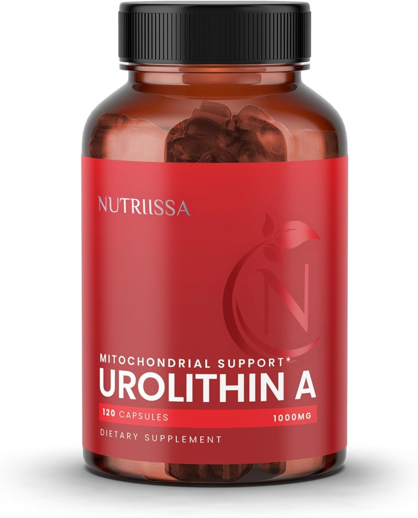 Nutriissa Urolithin A 1000mg - Προηγμένη Κυτταρική Αναζωογόνηση, Δύναμη των Μυών - EPEB Πιστοποιημένο για Καθαρότητα & Ικανότητα - Vegan, 120 Κάψουλες