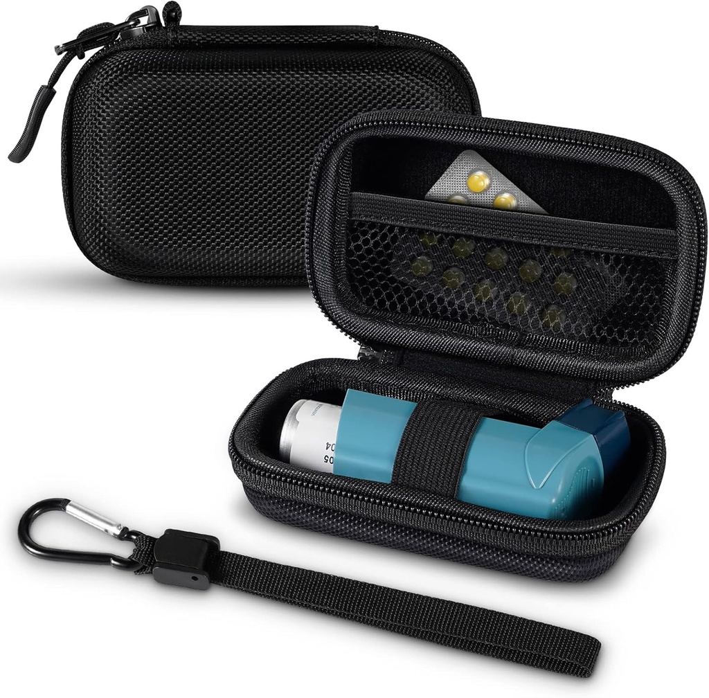 Θήκη εισπνοών, σκληρό κέλυφος προστατευτική θήκη μεταφοράς ταξιδιών, ταιριάζει πρότυπο διάσωσης & νέες συσκευές εισαγωγής αλβουτερίνης έως 4 inches, συσκευή δεν περιλαμβάνονται, μαύρο
