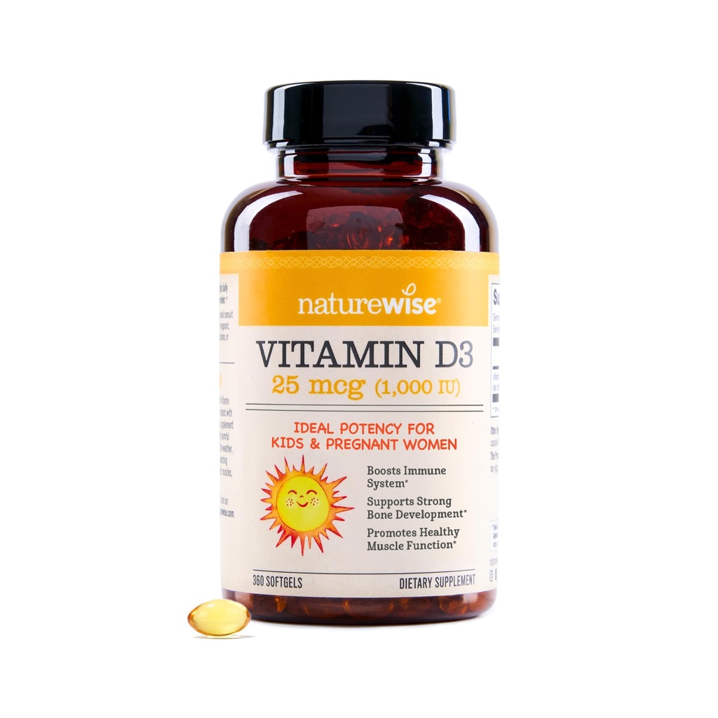NatureWise Vitamin D3 1000iu (25 mcg) 1-Ετήσιος εφοδιασμός για την υποστήριξη του ανοσοποιητικού, υγιής λειτουργία των μυών, και την υγεία των οστών - Μη ΓΤΟ, Χωρίς γλουτένη σε οργανικό επιπλέον παρθένο ελαιόλαδο, (Mini Softgel), 360 κόμης