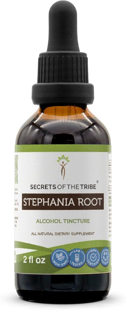 Secrets of the Tribe Stephania Root Alcohol Extract, High-Potency Herbal Drops, Tincture Made from Wildcrafted Stephania Root (Stephania Tetrandra) Dried Root 2 oz