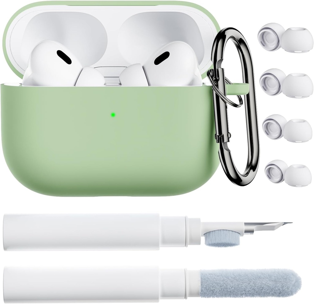 ORNARTO για AirPods Pro 2 περίπτωση, Συμβατό με AirPods Pro 1η/2η γενιά, μαλακό κάλυμμα σιλικόνης με καθαρότερο κιτ, Earttips Protector & Keychain-Pistachio