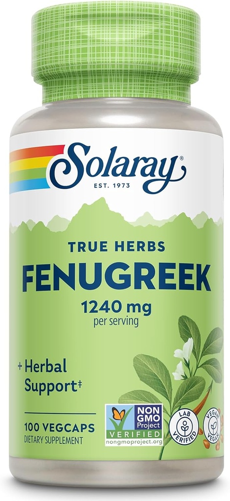 SOLARAY Fenugreek Seed 1240 mg, Υγιεινή υποστήριξη και πολλά άλλα, Vegan and Lab Επαληθευμένο για την ποιότητα, 50 υπηρεσίες, 100 VegCaps