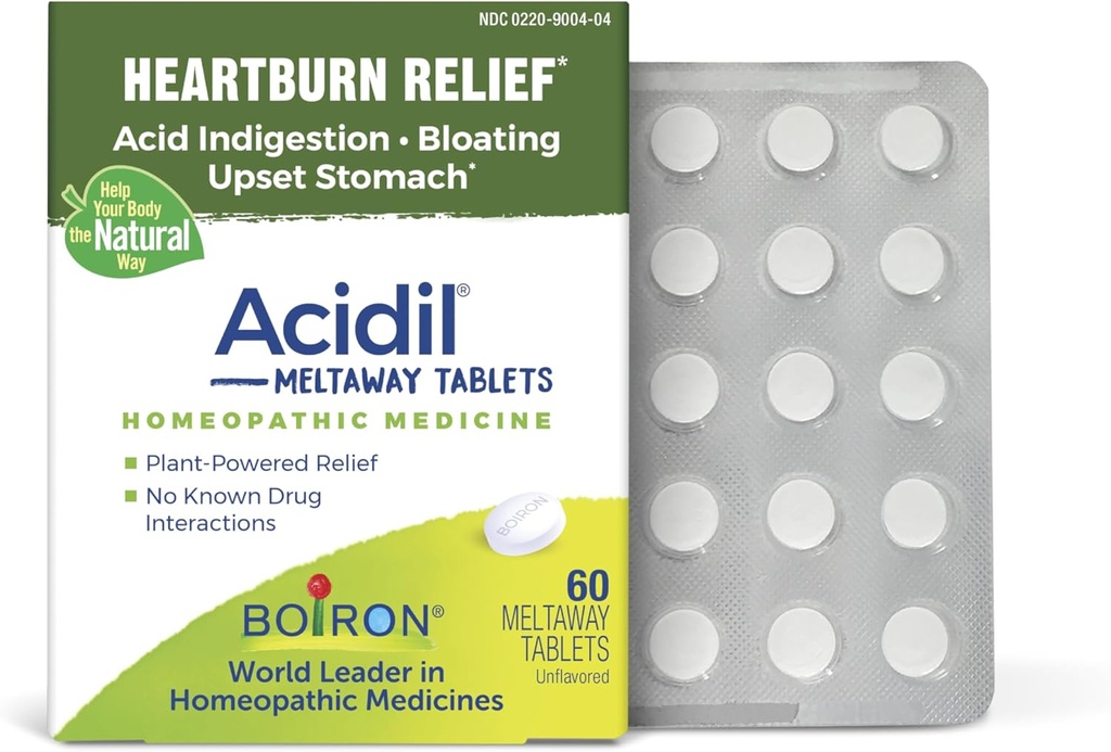 Boiron Acidil για την ανακούφιση του οξέος Relux, Heartburn, δυσπεψία, και αναστατωμένο στομάχι - 60 κόμης